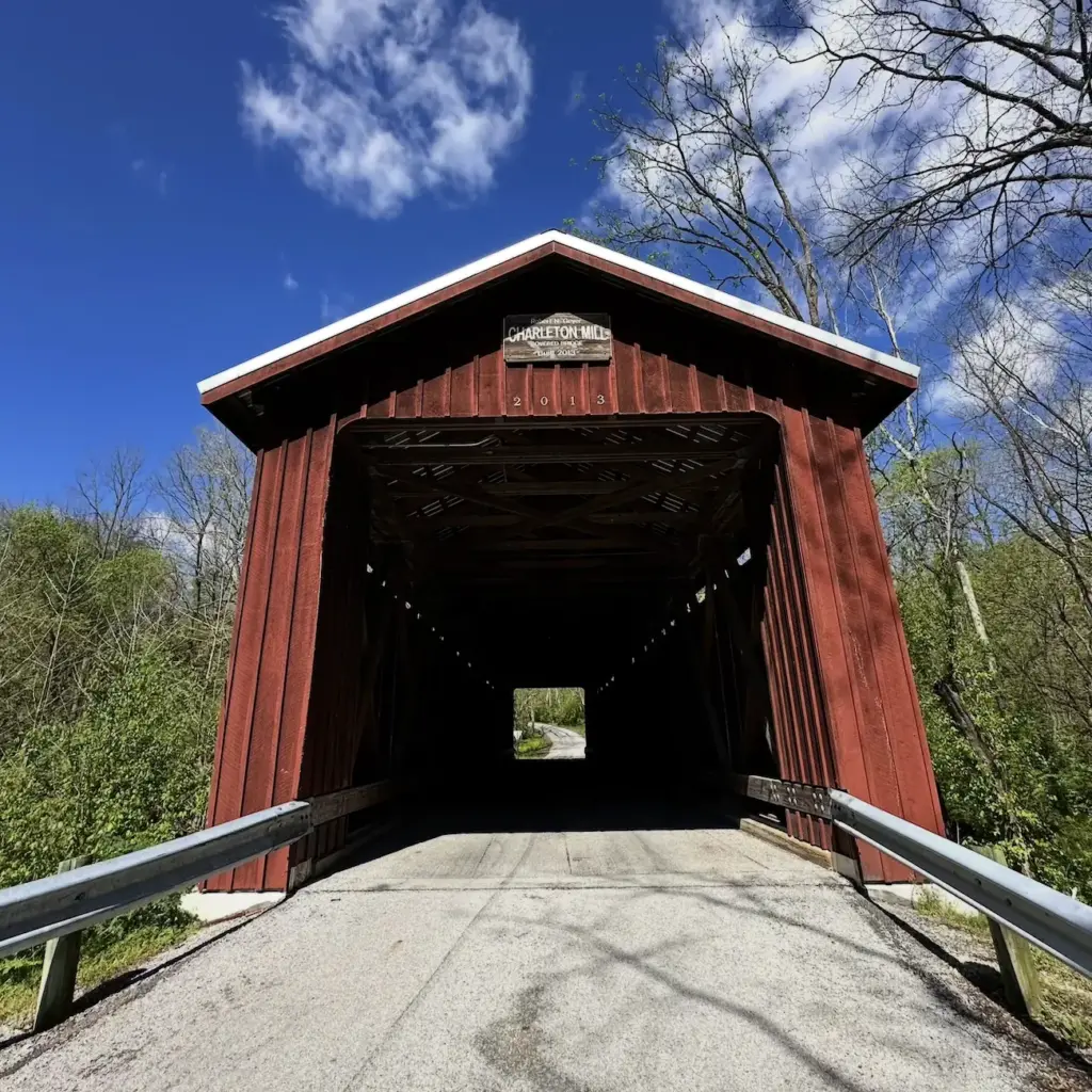 Photo of the entry of Charleston Mill covered bridge in Xenia Township?